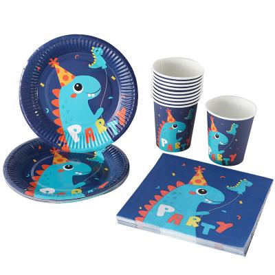 China Food Contact Paper Dinosaur Party Supplies Sets Party Dishes Cups Happy Birthday Napkins For Dinosaur Party Decorations for sale