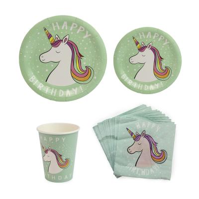 China Wholesale Disposable Unicorn Themed Paper Plates Tablewares Sets for Party Birthday Party Disposable Supply for sale