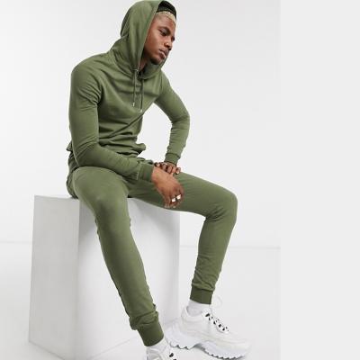 China Breathable Mens Slim Fit Hoodies Jogger Pants Sweatsuits Green Two Piece Set Running Wear Mens Tracksuit for sale