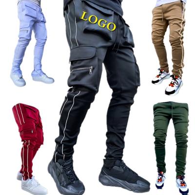 China High Quality Custom Mens GYM Pants Men's Anti-Wrinkle Cargo Stripe Joggers Streetwear LOGO Reflective Pants for sale