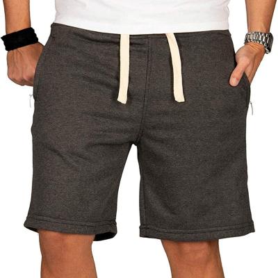 China Anti-Wrinkle Mens Elastic Waist Drawstring Shorts Summer Exercise Jogging Shorts With Zipper Pocket Custom Mens Sweat Shorts for sale