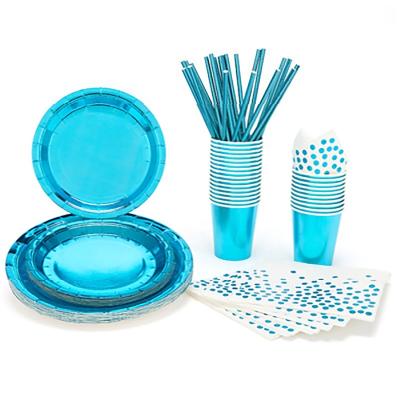 China Royal Blue and Gold Royal Blue and Gold Wedding Disposable Eco Party Dinnerware Set Dishes Dishes Set for sale