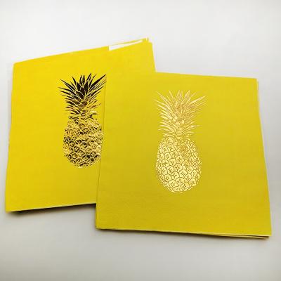 China Custom Printed Napkin Paper Napkin Pineapple Foil Printed Yellow Napkin for sale