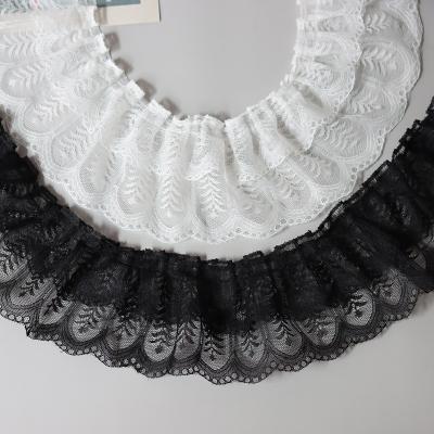 China White And Black Ruched Fabric 2023 Diy Handmade French New Ribbon Mesh Lace Decoration For Dress for sale