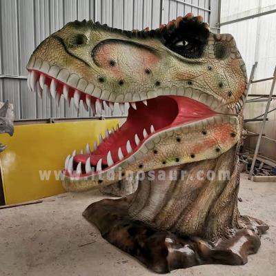 China FiberGlass Customize Big Large Size Jurassic World Fiberglass Dinosaur Decorations Outdoor Dino Head Sculpture For Sale for sale