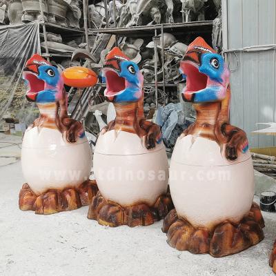 China FiberGlass Customize Waterproof Cute Fiberglass Dinosaur Trash Can Dustbin Waste Bin for Amusement Outdoor Park for sale