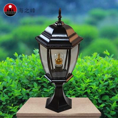 China E27 Outdoor Garden Landscape Antique Black Glass Aluminum Garden Pillar Gate Light for sale