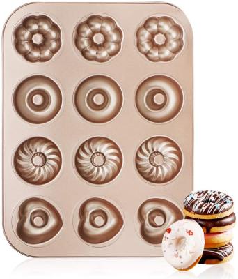 China Viable Donut Pan 12 Cavity Donut Molds, Mini Non Stick Fluted Cake Pan Carbon Steel Donut Molds Baking Tray for sale