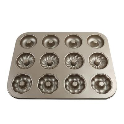 China Sustainable New Product Carbon Steel Non-stick 12 Cups Baking Mould Muffin Pan Mini Cup Donut Cake Mold for sale