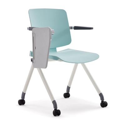 China College School Classroom Furniture Students Foldable Chair PP Wheels Shaping Chair With Notepad for sale