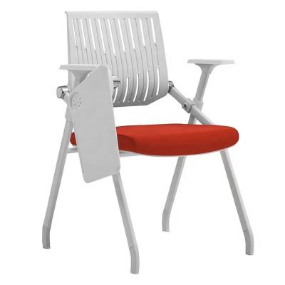 China Office Furniture Meeting Room Mesh Folding Conference Chair Foldable Ergonomic Training Chair With Notepad for sale