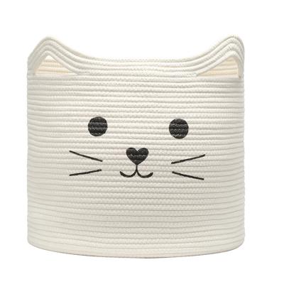 China Customized Woven Baskets Viable Cat Basket With Handles OEM Wholesale Cotton Cute Animal Rope Storage for sale