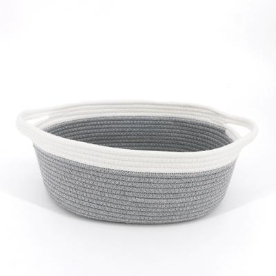 China Wholesale Art Craft Handmade Household Sundries Storage Cotton Rope Basket Viable Magazine Woven Storage Basket for sale