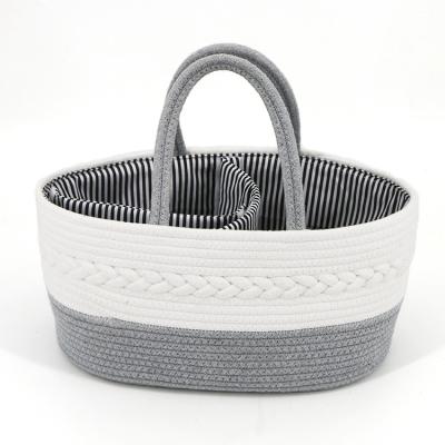 China Portable Stylish Viable Baby Diaper Caddy Organizer Cotton Rope Nursery Storage Bin Diaper Storage Basket for sale