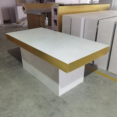 China Hot Sell Rectangle Color Durable Wedding Table Price Making White And Gold Material PVC Table for sale