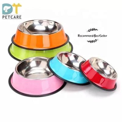 China Hot Sale Colorful Stainless Steel Dog Bowl Customized Pattern Stocked Food Feeder Low MOQ 200 Pieces for sale