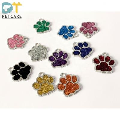 China Custom Viable Glitter Dog Paw Print Cute Engraved Pet Tag Laser Etched Personalized Dog Name ID Tag Dog Pendant for sale