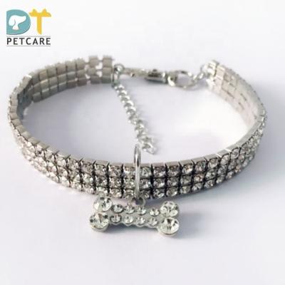 China Pet Accessories Cat Product Supply Pet Dog Collar Strap Viable Crystal Dog Elastic Necklaces Shine Jewelry for sale