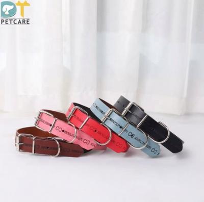 China Stored Hot Stamping Variety of Dog Cat Leather Pu Leather Adjustable Collar Stain Manufacturers Pet Letters for sale