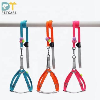 China 2021 New Factory Viable Pet Traction Rope Wholesale Fashion Colorful With Pompoms Dog Rope Cat Chest Strap Cat Walking Rope for sale