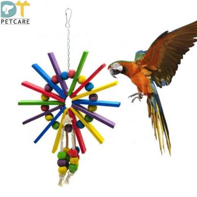 China Small and medium stocked parrot toy bird toy ferris wheel cotton rope chewing wood scrap toy for sale