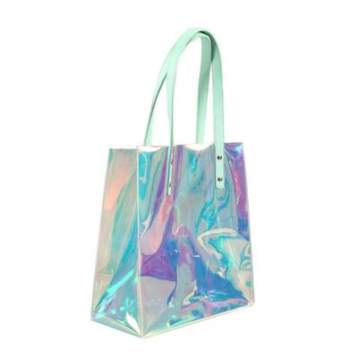 China Trendy Custom Transparent Shopping Holographic Laser Logo PVC PVC Tote Bag for sale