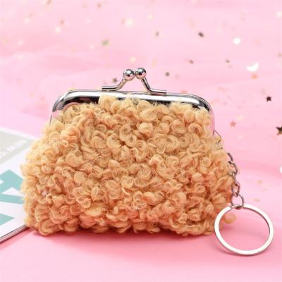 China RTS Soft Coin Mine Keychain Pocket Purse 3 Inch Cute Girl Heart Purse Wallet New Plush Cute Curly Soft Change Purse for sale