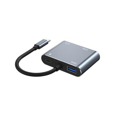 China HD 4K VGA PD USB 3.0 Type C Hub 4 in 1 usb C toHD4K, Adapter VGA to Type C, USB3.0 and PD Charging USB C Hub for sale