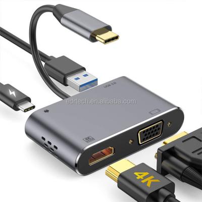 China HD 4K VGA PD Type C USB 3.0 4 in 1 Adapter with HD 4K, VGA, USB3.0 and PD Charging USB C Hub for sale