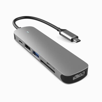 China Laptop Expend 6 Ports In 1 Type C Docking USB C Hub USB3.0 2.0 HD4K SD TF Card Reader for sale