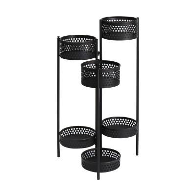 China Metal Folding Plant Stand Round Corner Rack For Flower Potted Plants Display Shelf Indoor Outdoor Gray for sale