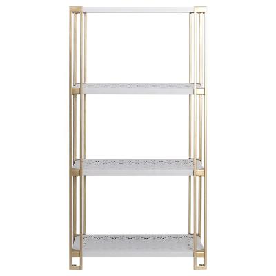 China Modern Display Stand 4 Layer Storage Shelf Heavy Duty KD Shoe Racks White Gold for sale