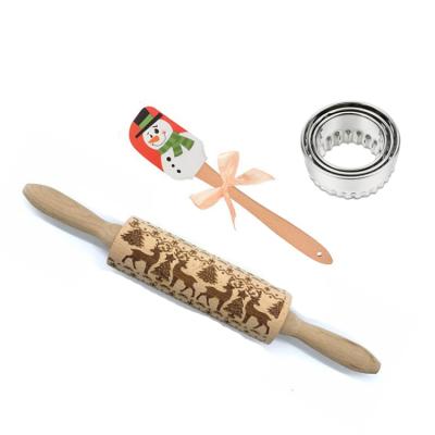 China Hot Sale Wooden Baking Pin Stocked Dough Accessories Tools Set For Christmas for sale