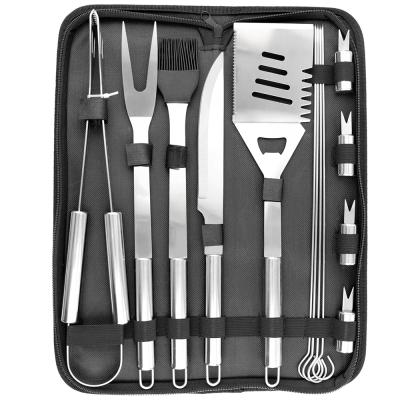 China Hot Selling Welded 14 Piece Outdoor Stainless Steel Barbecue Tool Kit With Carry Case for sale