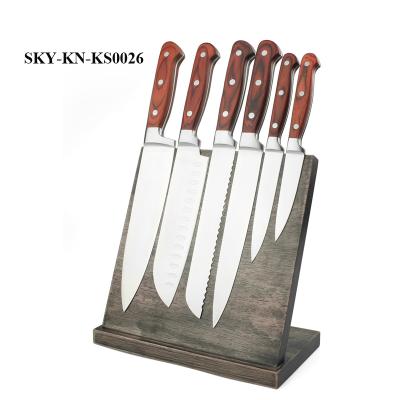 China Sustainable 6pcs Kitchen Tools Knife Set In Pakkawood Handle With Magnetic Rubber Wood Holder for sale