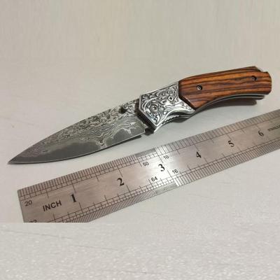 China Multi Functional Knife Damascus Pocket Folding Knives Handle Mini Utility EDC Tool Steel Wood Knife for sale