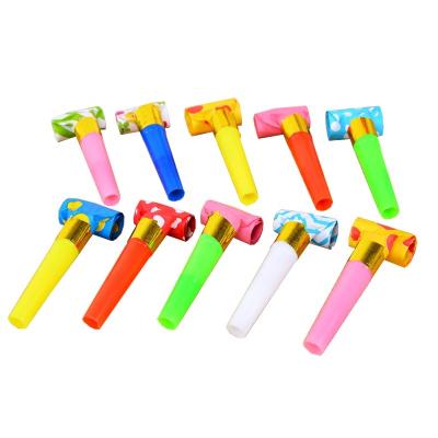 China Party Birthday Decoration 6.5cm 100 Pcs Assorted Color Kids Happy Birthday Paper Party Blowouts Whistles Blowing Dragon for sale