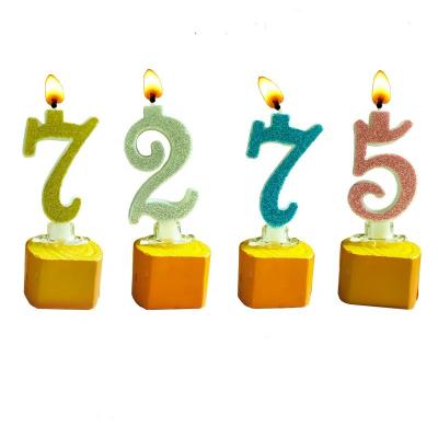 China 2021 Novelty Birthday Number Cake Flameless Candles With Stand, For Party Decoration Glitter Gold Number Candle for sale