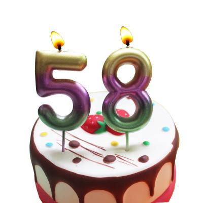 China Flameless Happy Birthday Number Candle for Cake Topper Decoration, 6cm New Rainbow Metallic Number Candles for sale