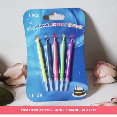 China 5 Piece Yiwu Birthday Colorful Flame Colored Flame Cake Candle for sale