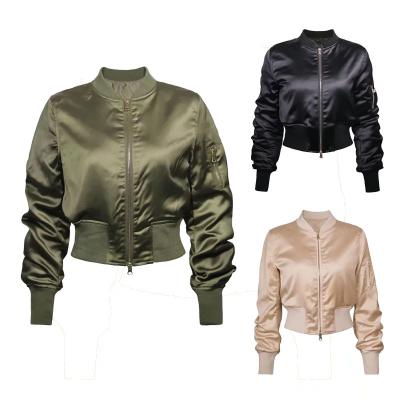 China Shinny breathable custom satin short cropped military baseball coats jacket woman wholesale for sale