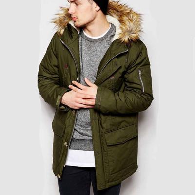 China Winter Breathable Custom Warm Comfortable Bulk Cheap Nylon/Polyester Khaki Fleece Striped Military Mens Parka Jacket Coat for sale