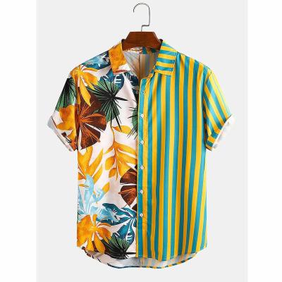 China Floral designed anti-pilling summer shirt for men, custom vertical striped turn-down collar designer shirts for sale