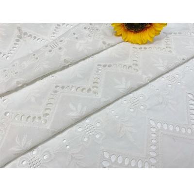 China Breathable White Geometric 100% Cotton Fabric Lace Fabric Embroidery Lace Fabric For Clothing for sale