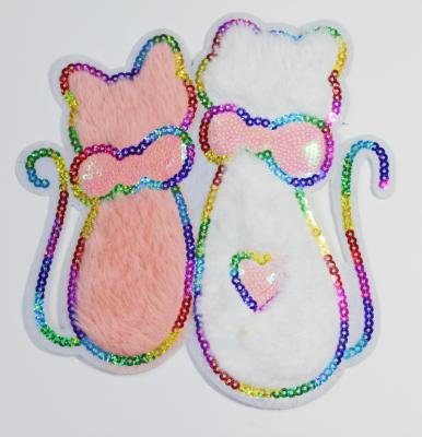 China Other Popular Products Custom Sequin Patch Embroidered Cat Patch For Clothing for sale