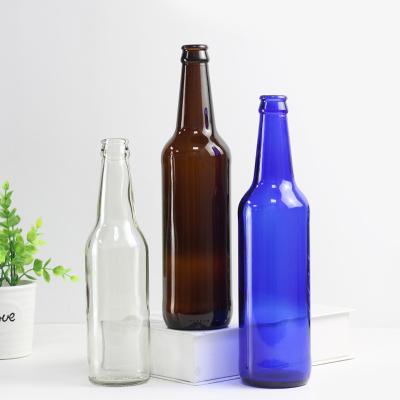 China Wholesale Empty Amber Blue 250ml 330ml 500ml Long Neck Beverage Glass Beer Bottles With Crown for sale