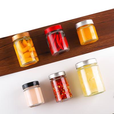 China Food Storage Jar Canned Caviar Food Jar Glass Container For Packaging Honey Jelly With Metal Lid for sale