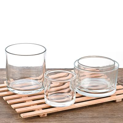 China Gift & Wholesale Craft Candle Glass Container 200ml 300ml Cheap Empty Heat Resistant Clear Glass Candle Jars With Wooden Bamboo Lid for sale