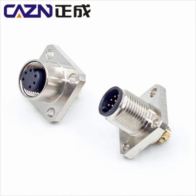 China M12 Square Flange Plug Automotive Connector 2 3 4 5 6 8 12 17pin m12 connector 5 pin connector for sale