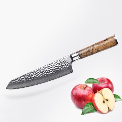 China Viable 67 Story Japanese Damascus Steel Kitchen Chef Knife Hammered Professional Sharp Cooking Steel Chef Knife 8 Inch Damascus Knife for sale